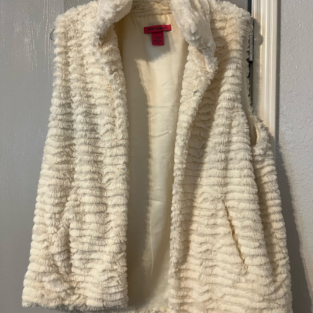 Betsey Johnson Cream Faux Fur Vest